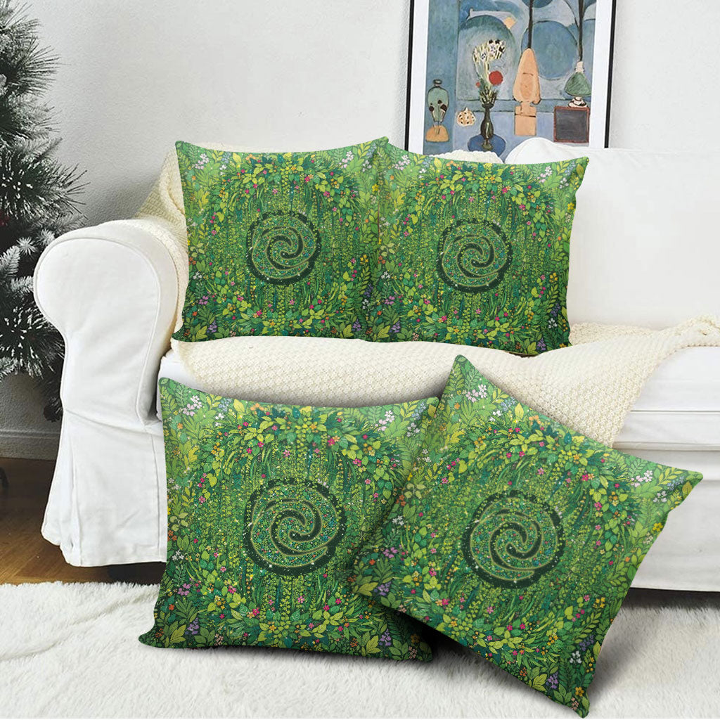 Polynesia Mother Nature Pillow Cover Glowing Heart Spiral Tropical Vine Floral