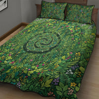 Polynesia Mother Nature Quilt Bed Set Glowing Heart Spiral Tropical Vine Floral
