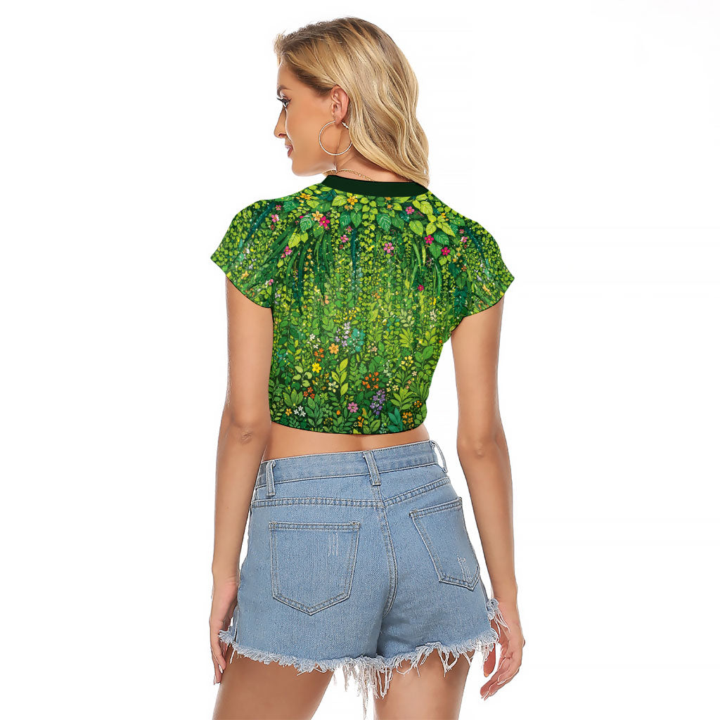 Polynesia Mother Nature Raglan Cropped T Shirt Glowing Heart Spiral Tropical Vine Floral