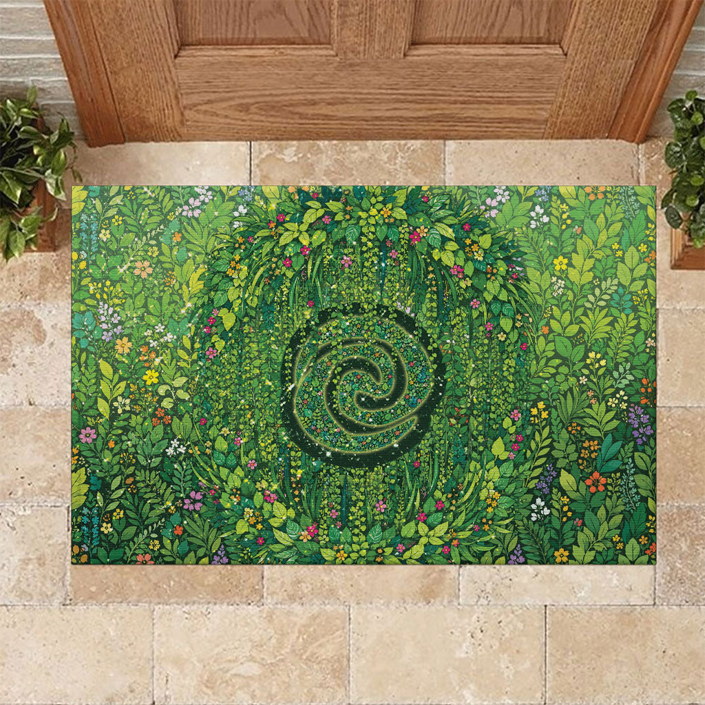 Polynesia Mother Nature Rubber Doormat Glowing Heart Spiral Tropical Vine Floral
