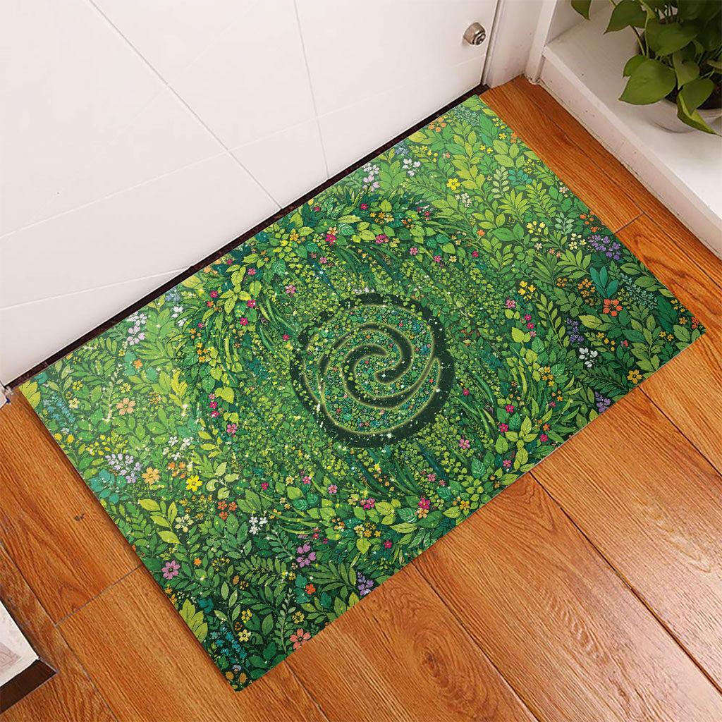 Polynesia Mother Nature Rubber Doormat Glowing Heart Spiral Tropical Vine Floral