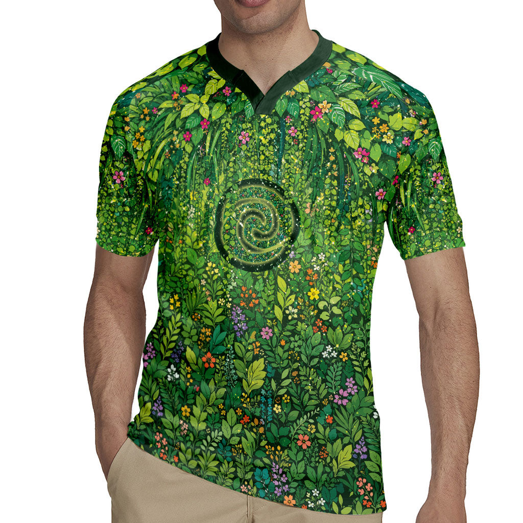 Polynesia Mother Nature Rugby Jersey Glowing Heart Spiral Tropical Vine Floral