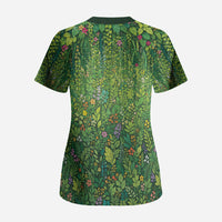 Polynesia Mother Nature Scrub Top Glowing Heart Spiral Tropical Vine Floral