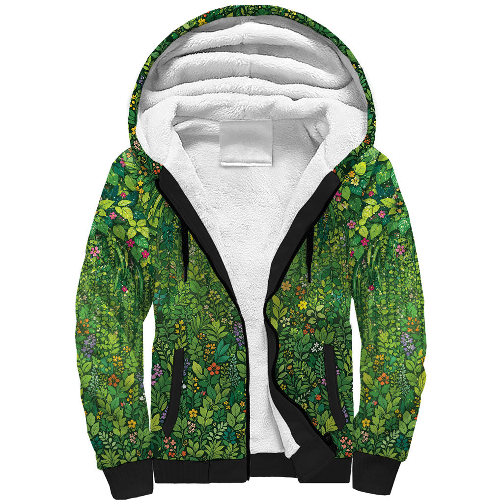 Polynesia Mother Nature Sherpa Hoodie Glowing Heart Spiral Tropical Vine Floral