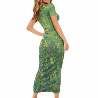 Polynesia Mother Nature Short Sleeve Bodycon Dress Glowing Heart Spiral Tropical Vine Floral