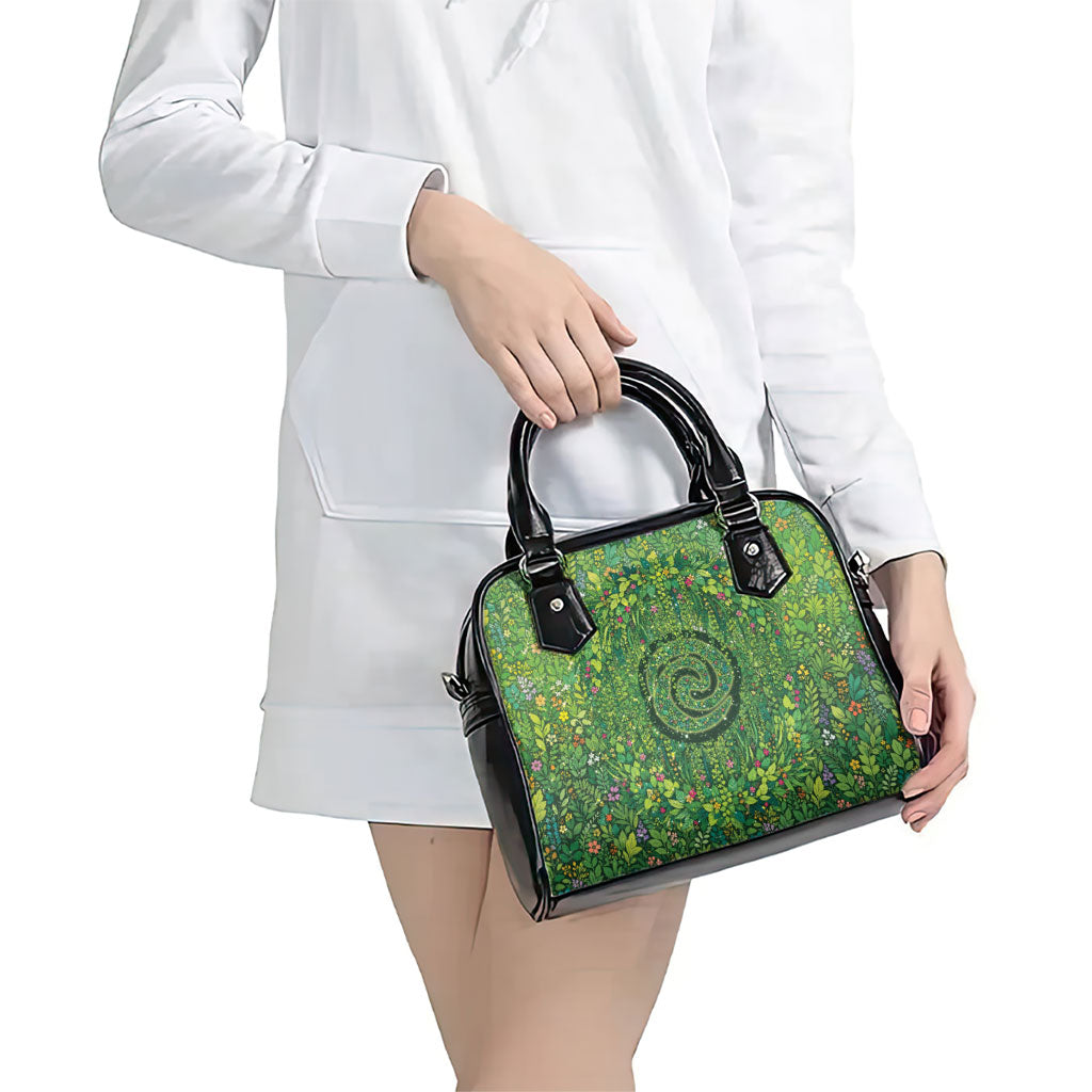 Polynesia Mother Nature Shoulder Handbag Glowing Heart Spiral Tropical Vine Floral