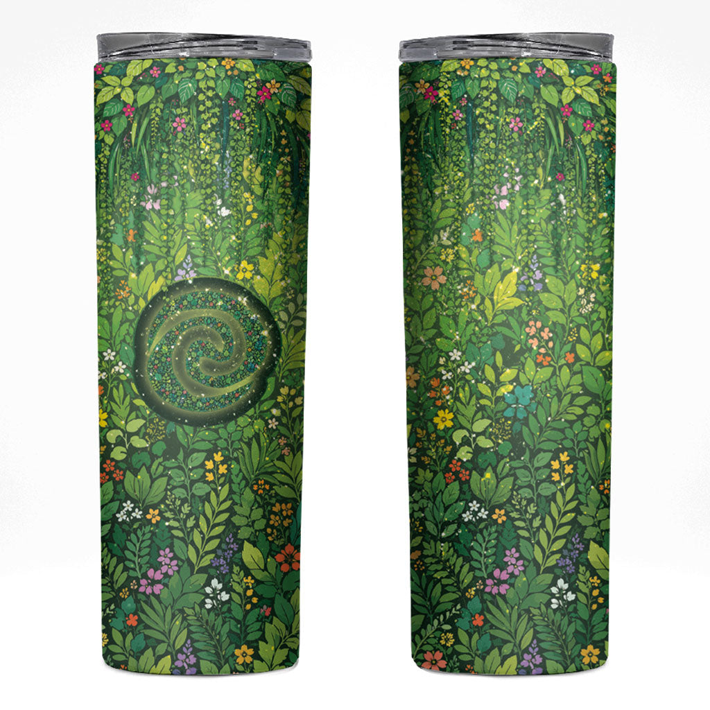 Polynesia Mother Nature Skinny Tumbler Glowing Heart Spiral Tropical Vine Floral