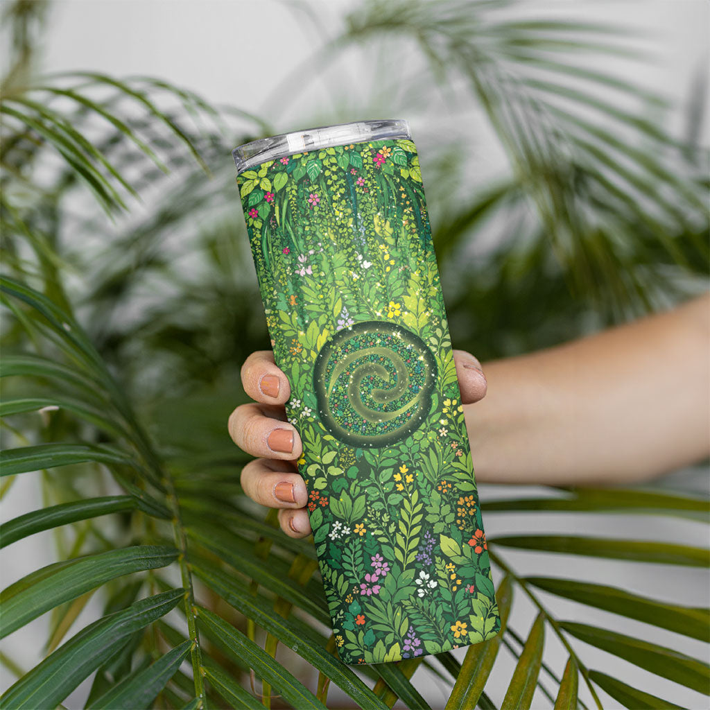 Polynesia Mother Nature Skinny Tumbler Glowing Heart Spiral Tropical Vine Floral