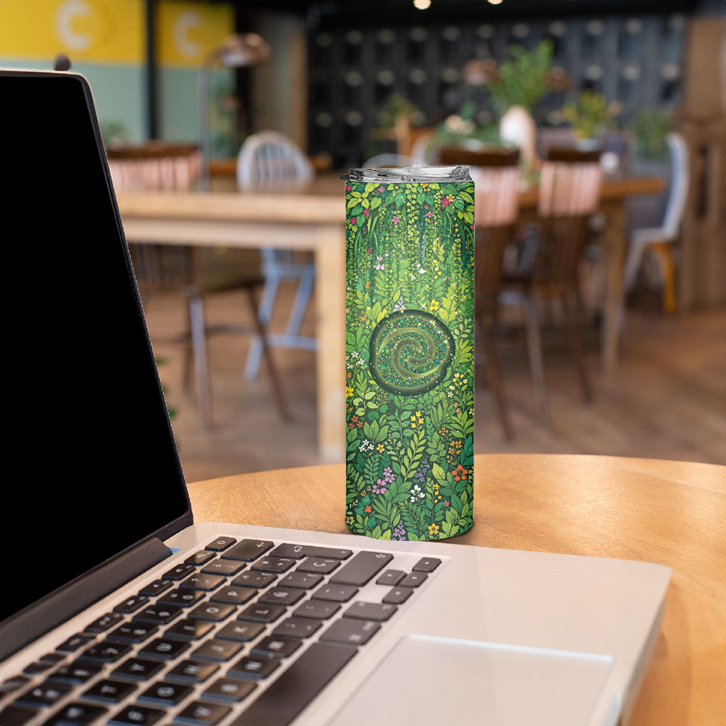 Polynesia Mother Nature Skinny Tumbler Glowing Heart Spiral Tropical Vine Floral
