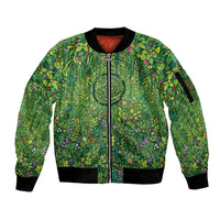 Polynesia Mother Nature Sleeve Zip Bomber Jacket Glowing Heart Spiral Tropical Vine Floral
