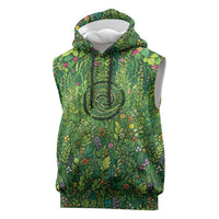 Polynesia Mother Nature Sleeveless Hoodie Glowing Heart Spiral Tropical Vine Floral
