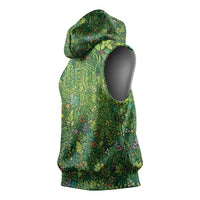 Polynesia Mother Nature Sleeveless Hoodie Glowing Heart Spiral Tropical Vine Floral