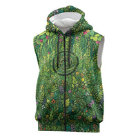 Polynesia Mother Nature Sleeveless Zip Hoodie Glowing Heart Spiral Tropical Vine Floral