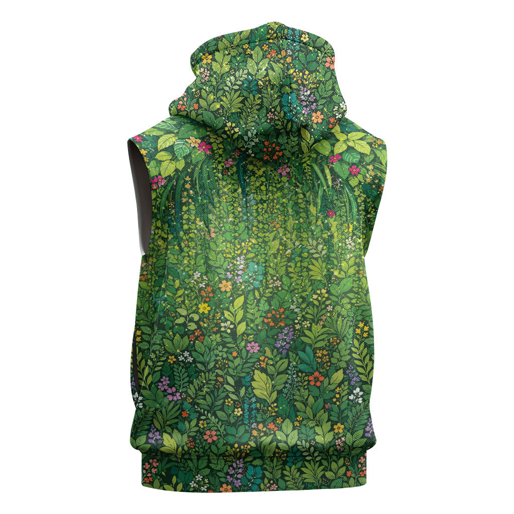 Polynesia Mother Nature Sleeveless Zip Hoodie Glowing Heart Spiral Tropical Vine Floral