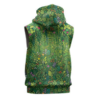 Polynesia Mother Nature Sleeveless Zip Hoodie Glowing Heart Spiral Tropical Vine Floral