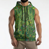 Polynesia Mother Nature Sleeveless Zip Hoodie Glowing Heart Spiral Tropical Vine Floral