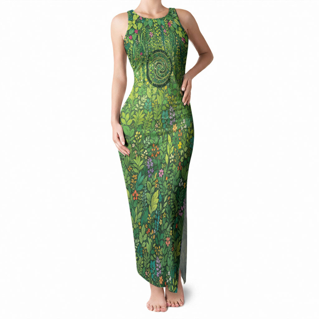 Polynesia Mother Nature Tank Maxi Dress Glowing Heart Spiral Tropical Vine Floral
