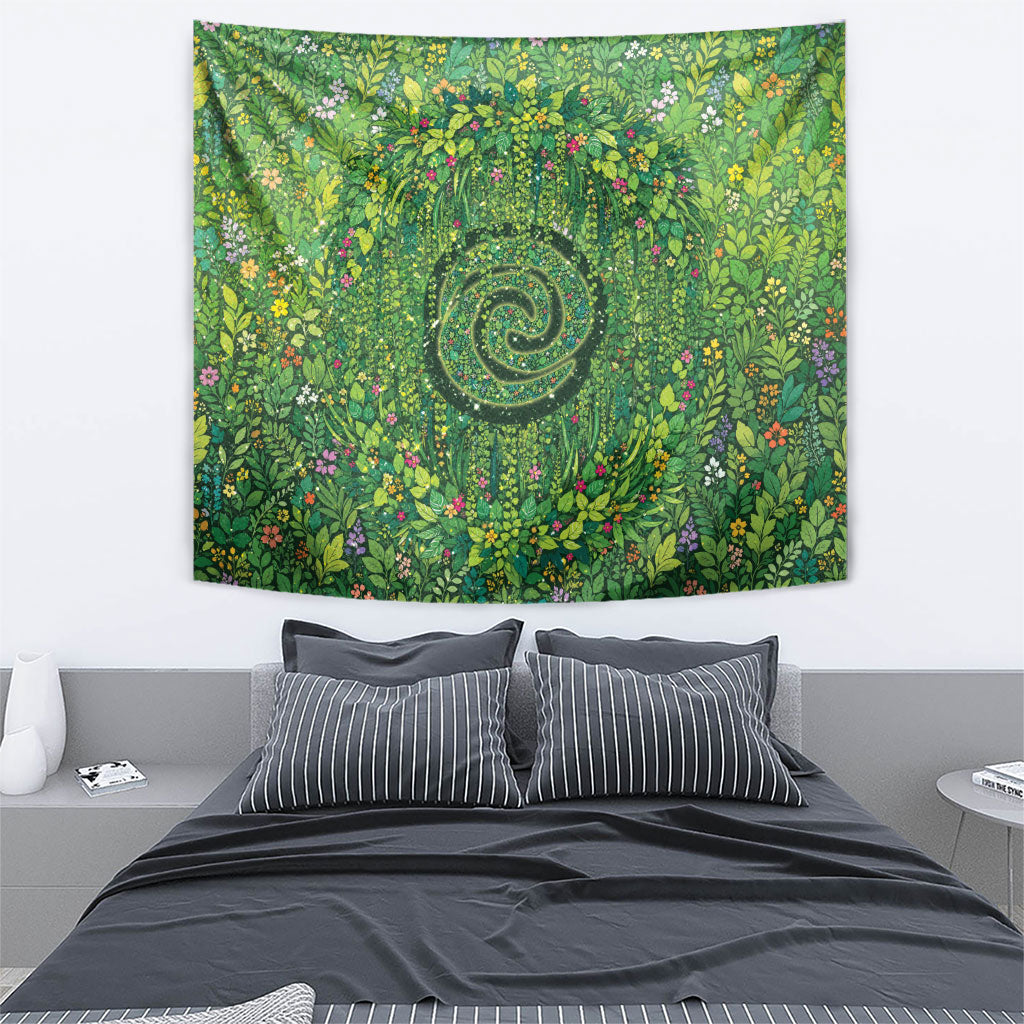 Polynesia Mother Nature Tapestry Glowing Heart Spiral Tropical Vine Floral