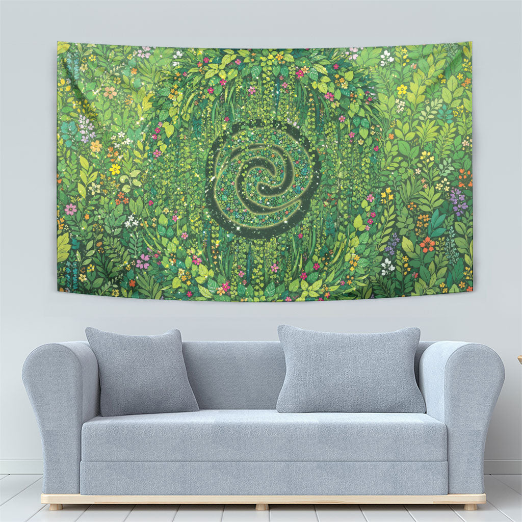 Polynesia Mother Nature Tapestry Glowing Heart Spiral Tropical Vine Floral