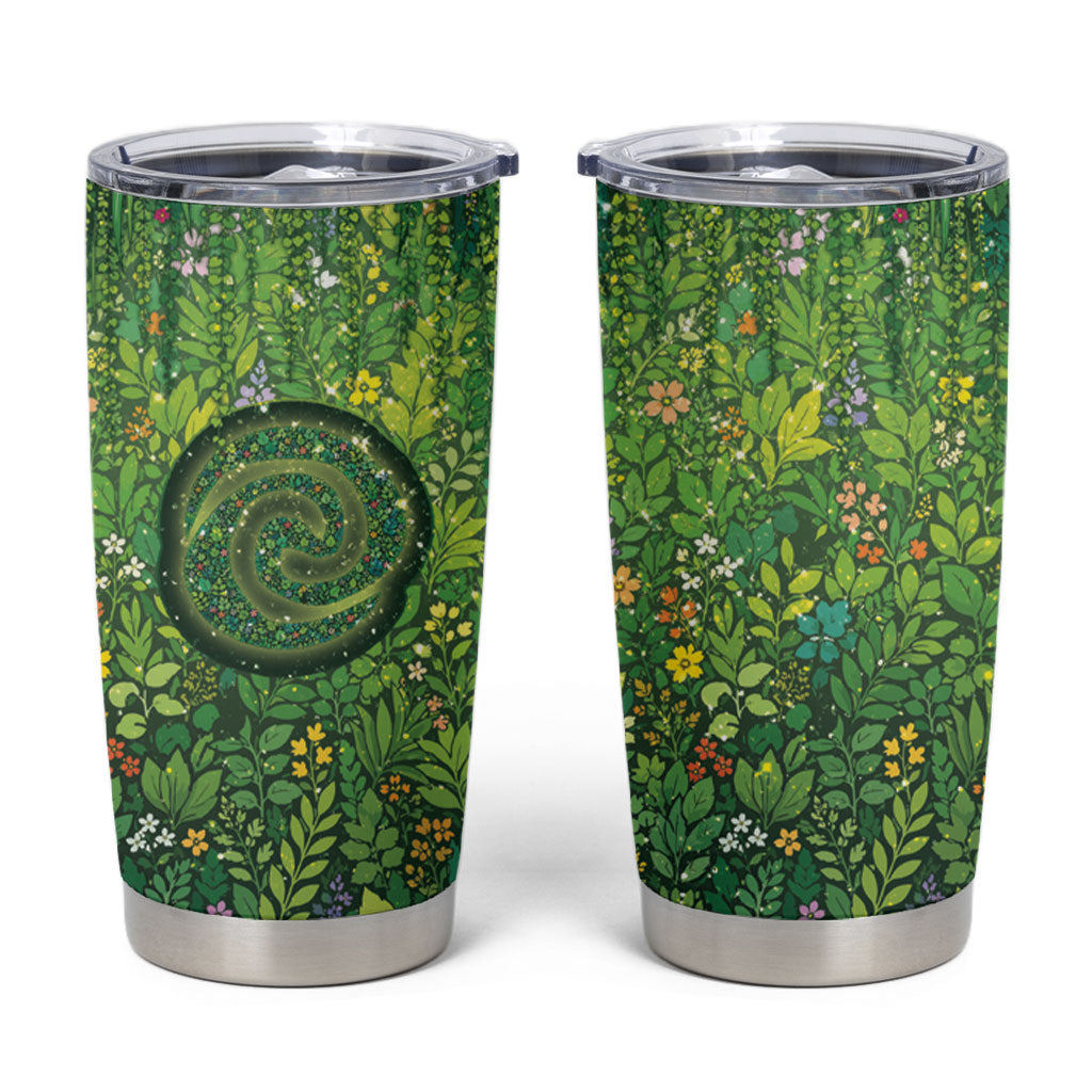 Polynesia Mother Nature Tumbler Cup Glowing Heart Spiral Tropical Vine Floral
