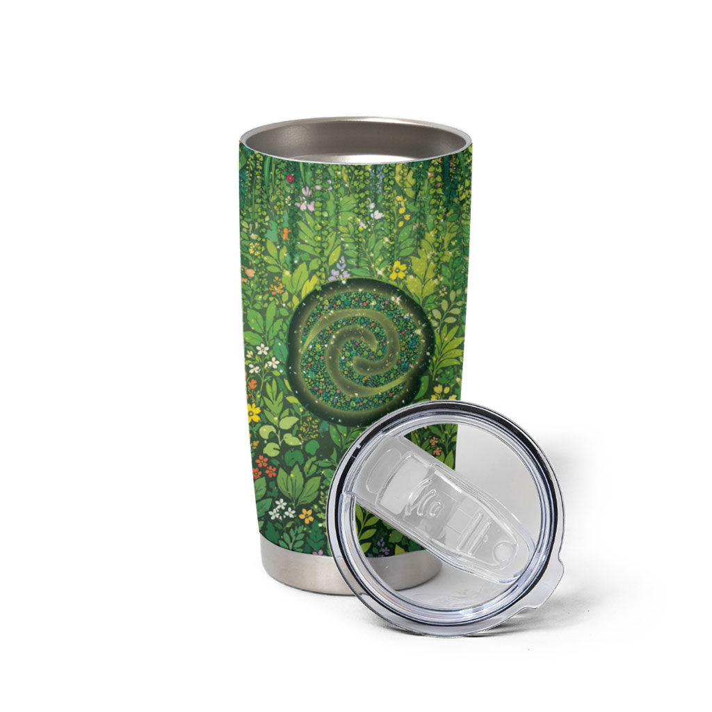 Polynesia Mother Nature Tumbler Cup Glowing Heart Spiral Tropical Vine Floral