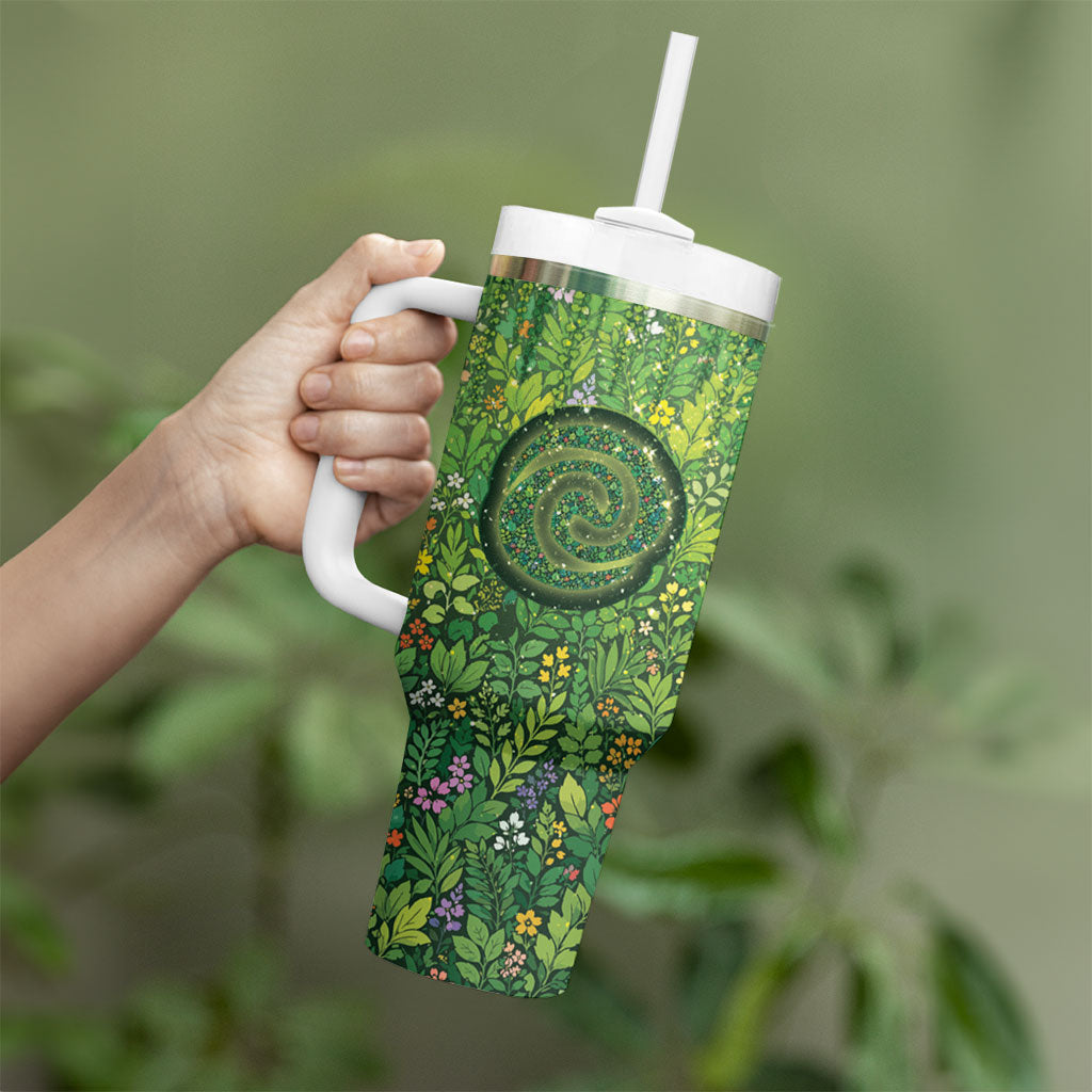 Polynesia Mother Nature Tumbler With Handle Glowing Heart Spiral Tropical Vine Floral