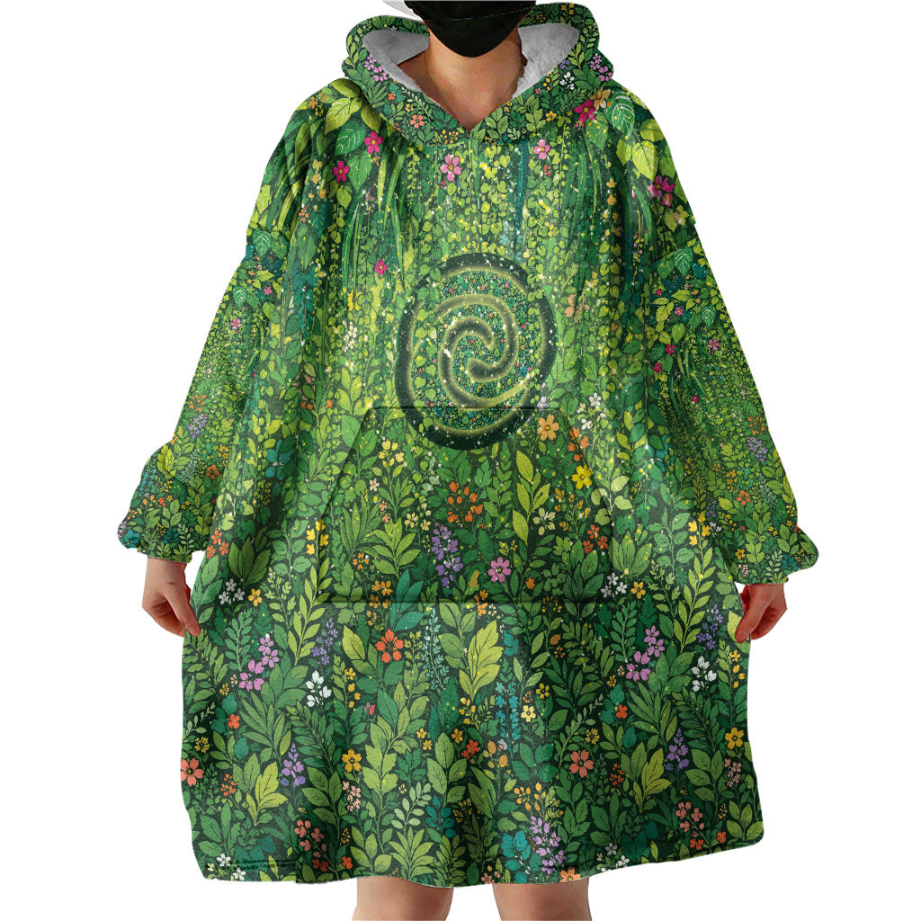 Polynesia Mother Nature Wearable Blanket Hoodie Glowing Heart Spiral Tropical Vine Floral