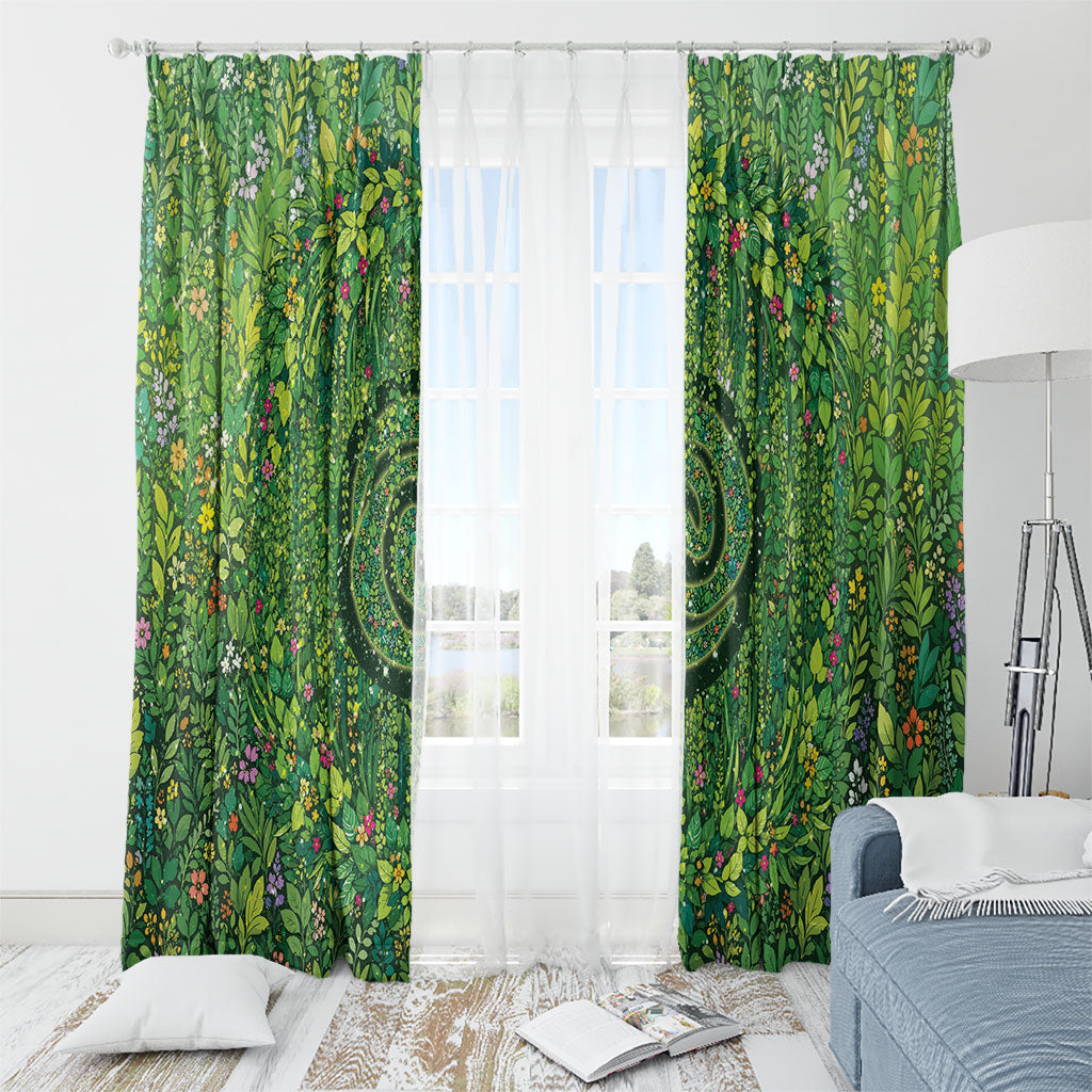 Polynesia Mother Nature Window Curtain Glowing Heart Spiral Tropical Vine Floral