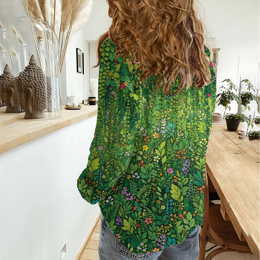 Polynesia Mother Nature Women Casual Shirt Glowing Heart Spiral Tropical Vine Floral