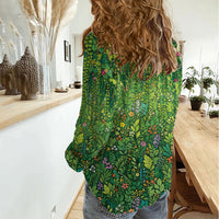 Polynesia Mother Nature Women Casual Shirt Glowing Heart Spiral Tropical Vine Floral