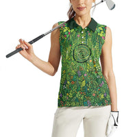 Polynesia Mother Nature Women Sleeveless Polo Shirt Glowing Heart Spiral Tropical Vine Floral