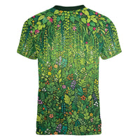 Polynesia Mother Nature Women V-Neck T-Shirt Glowing Heart Spiral Tropical Vine Floral