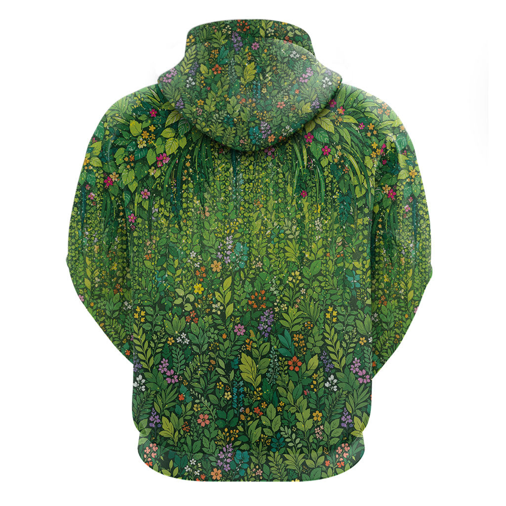 Polynesia Mother Nature Zip Hoodie Glowing Heart Spiral Tropical Vine Floral