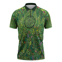 Polynesia Mother Nature Zipper Polo Shirt Glowing Heart Spiral Tropical Vine Floral