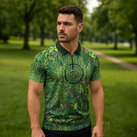 Polynesia Mother Nature Zipper Polo Shirt Glowing Heart Spiral Tropical Vine Floral