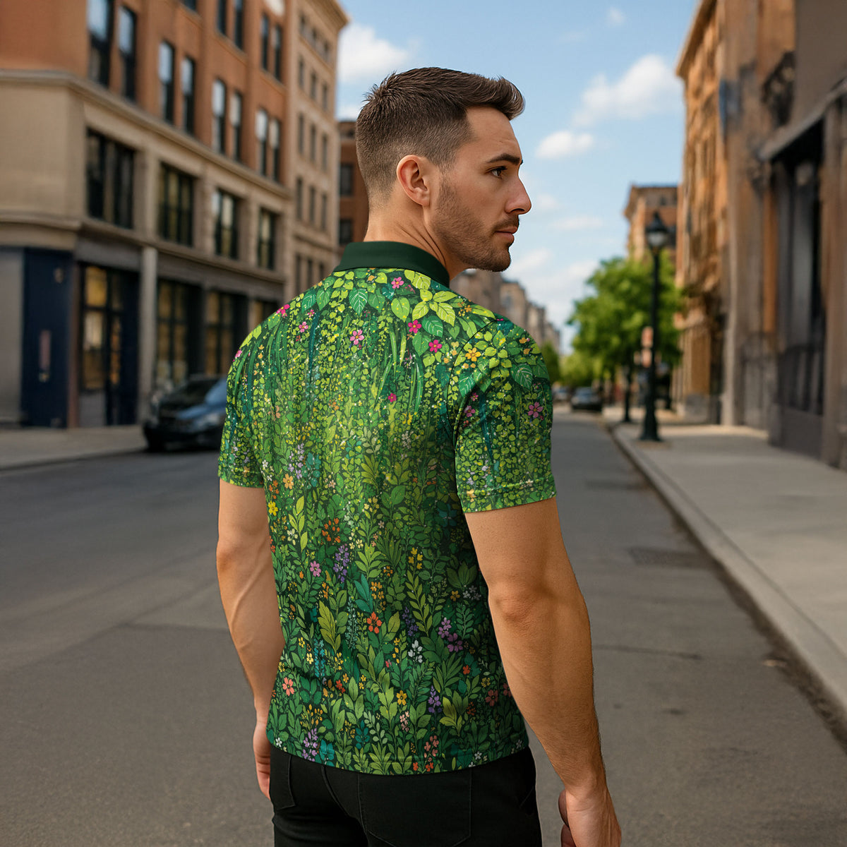 Polynesia Mother Nature Zipper Polo Shirt Glowing Heart Spiral Tropical Vine Floral