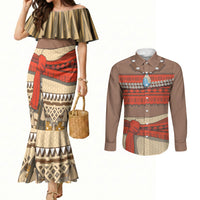 Polynesia Ocean Princess Inspired Cosplay Costume Couples Matching Mermaid Dress and Long Sleeve Button Shirt