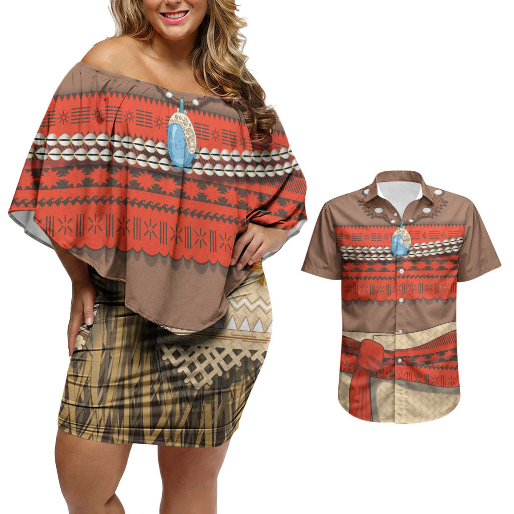 Polynesia Ocean Princess Inspired Cosplay Costume Couples Matching Off Shoulder Short Dress and Hawaiian Shirt