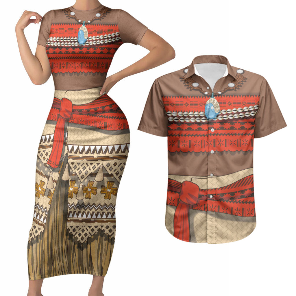 Polynesia Ocean Princess Inspired Cosplay Costume Couples Matching Short Sleeve Bodycon Dress and Hawaiian Shirt