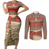 Polynesia Ocean Princess Inspired Cosplay Costume Couples Matching Short Sleeve Bodycon Dress and Long Sleeve Button Shirt