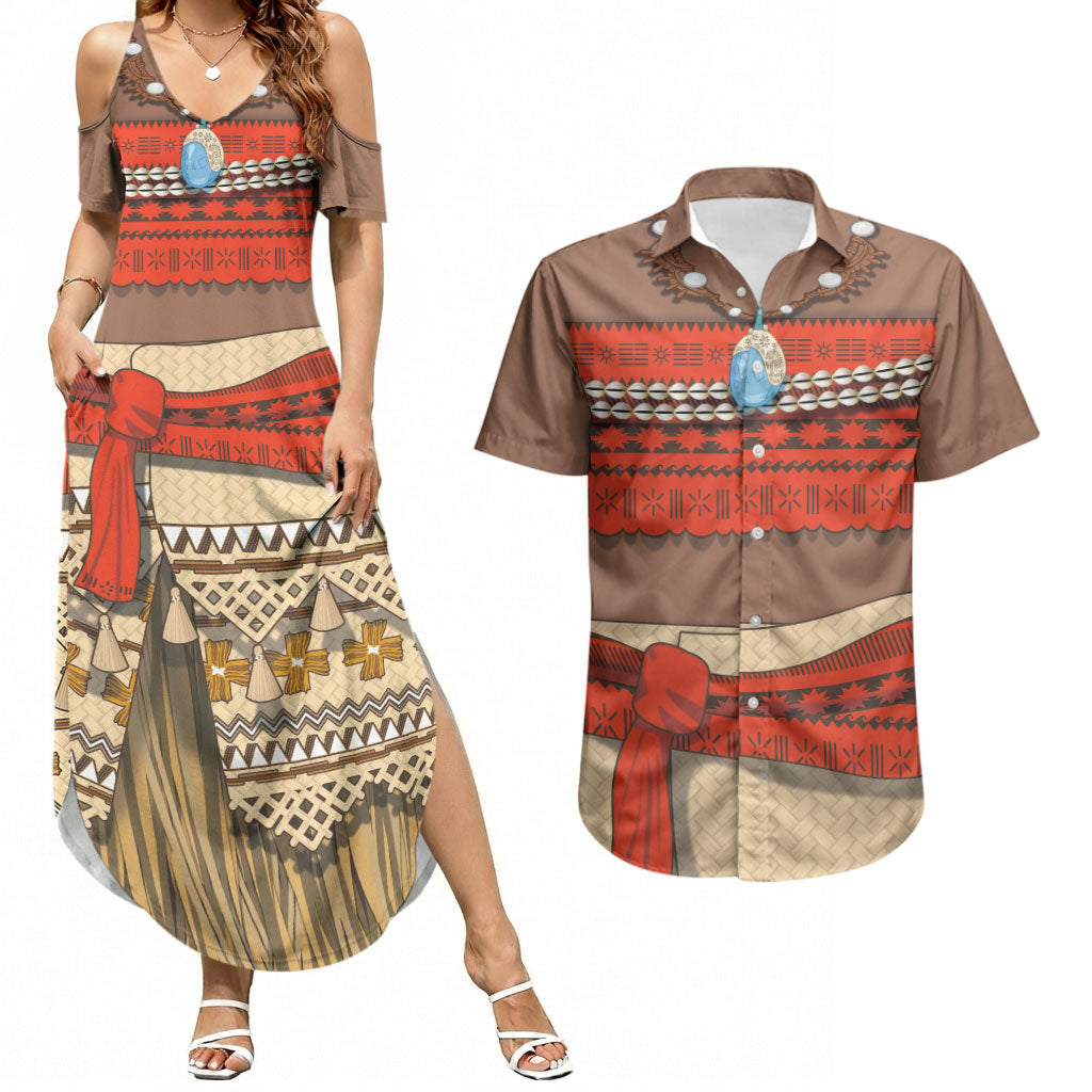 Polynesia Ocean Princess Inspired Cosplay Costume Couples Matching Summer Maxi Dress and Hawaiian Shirt