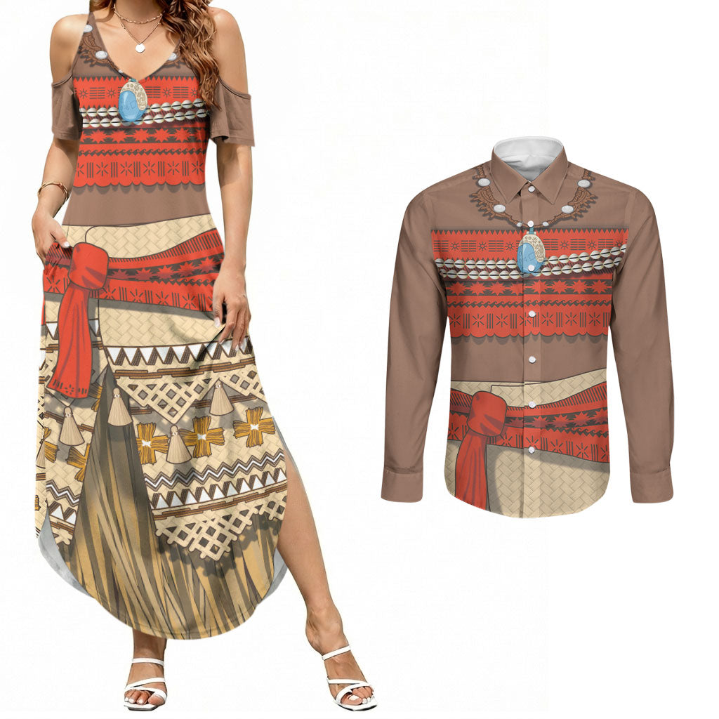 Polynesia Ocean Princess Inspired Cosplay Costume Couples Matching Summer Maxi Dress and Long Sleeve Button Shirt