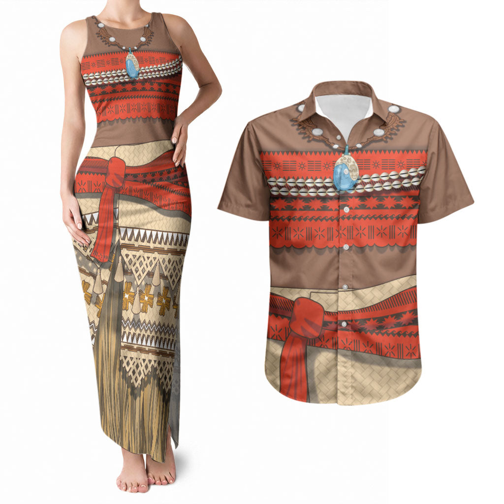 Polynesia Ocean Princess Inspired Cosplay Costume Couples Matching Tank Maxi Dress and Hawaiian Shirt