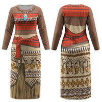 Polynesia Ocean Princess Inspired Cosplay Costume Family Matching Long Sleeve Bodycon Dress and Hawaiian Shirt