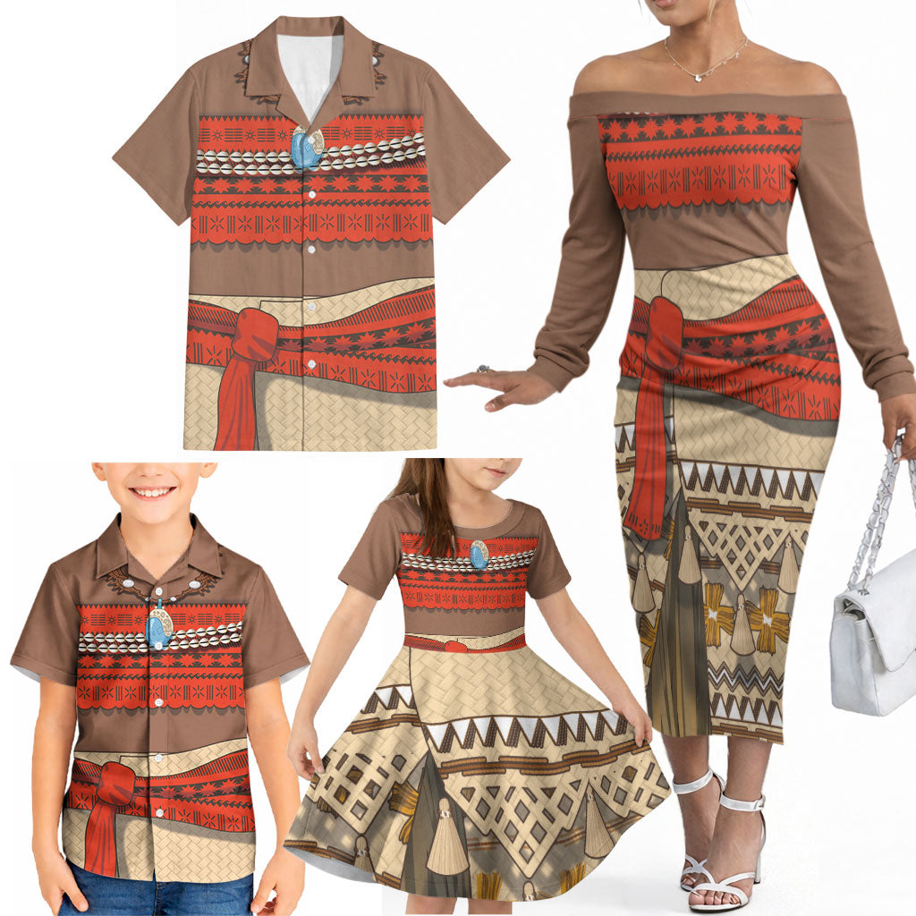 Polynesia Ocean Princess Inspired Cosplay Costume Family Matching Off The Shoulder Long Sleeve Dress and Hawaiian Shirt