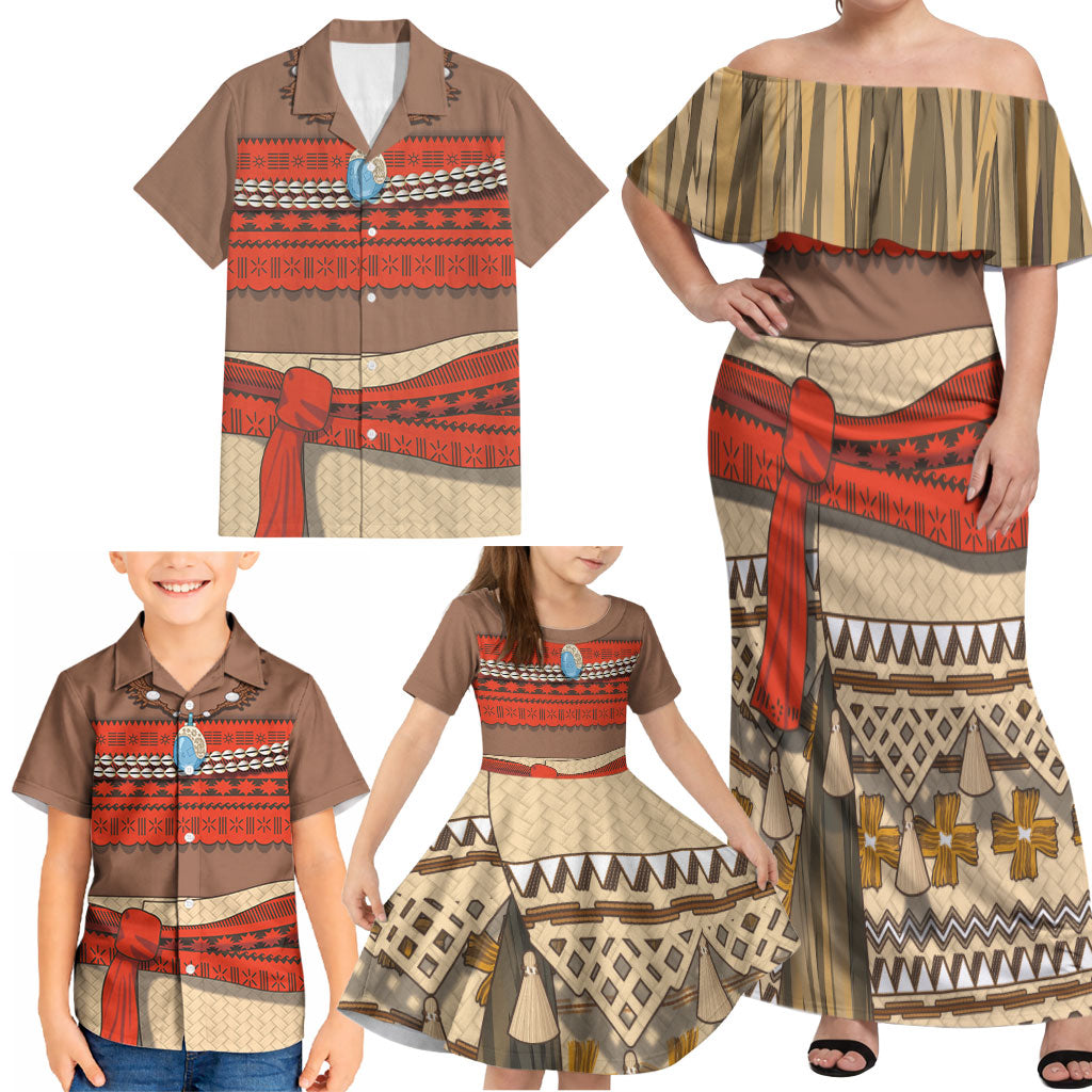 Polynesia Ocean Princess Inspired Cosplay Costume Family Matching Off Shoulder Maxi Dress and Hawaiian Shirt
