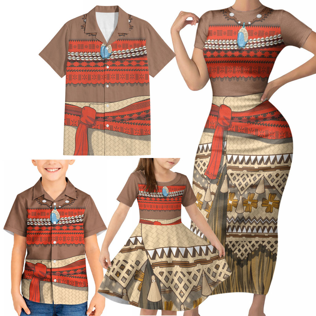 Polynesia Ocean Princess Inspired Cosplay Costume Family Matching Short Sleeve Bodycon Dress and Hawaiian Shirt