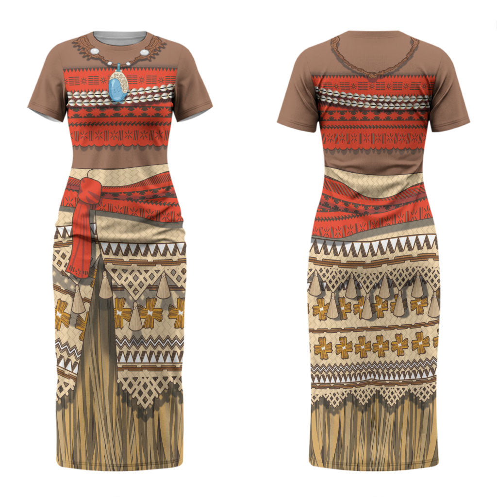 Polynesia Ocean Princess Inspired Cosplay Costume Family Matching Short Sleeve Bodycon Dress and Hawaiian Shirt