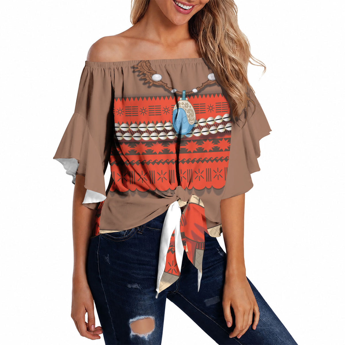 Polynesia Ocean Princess Inspired Cosplay Costume Off Shoulder Wrap Waist Top