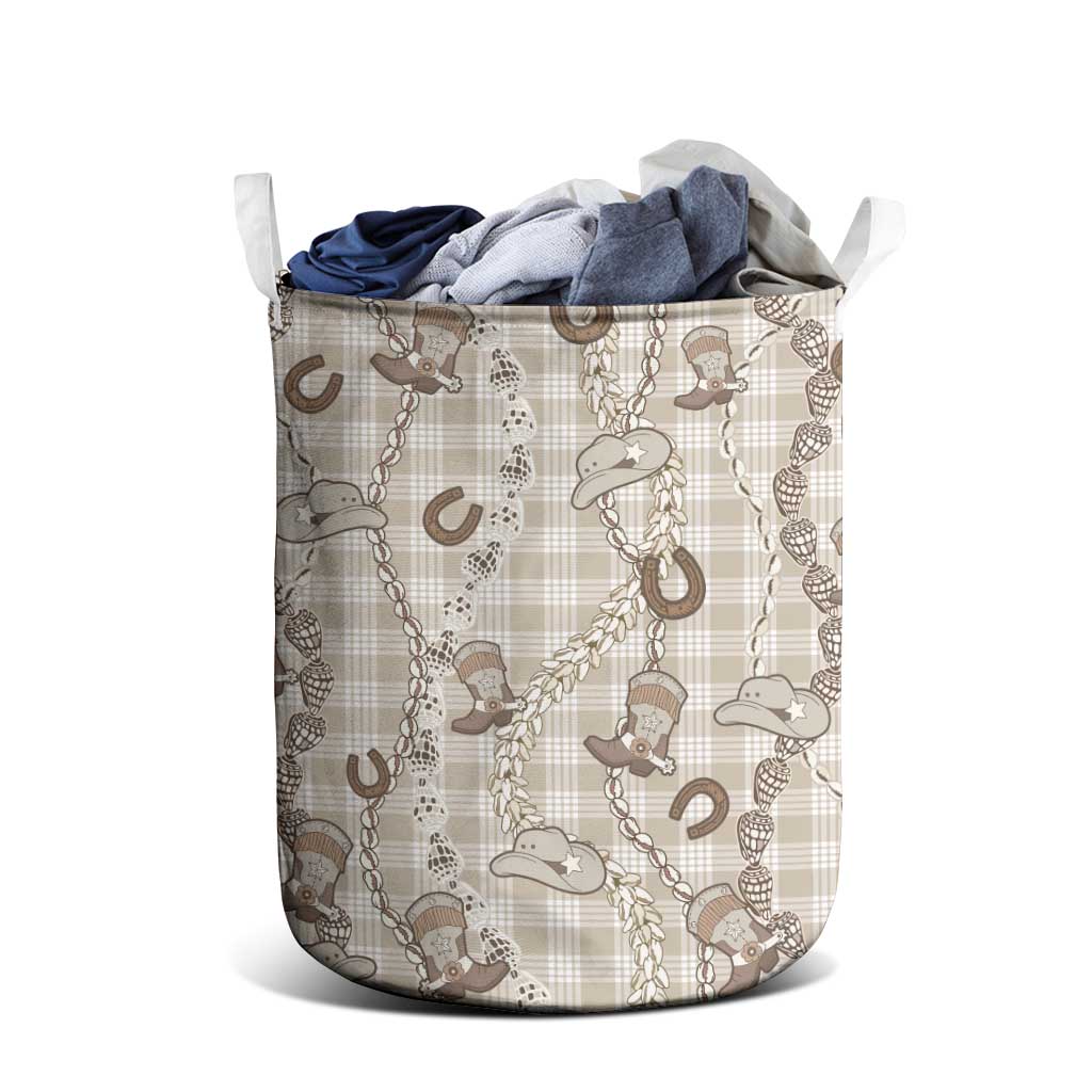 Hawaii Palaka Cowboy Laundry Basket Shell Maile Lei With Western Patterns - Polynesian Pride